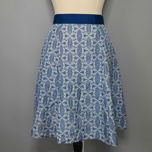 Pendleton Silk Blue and White Geometric Print Fit and Flare Midi Skirt size 14